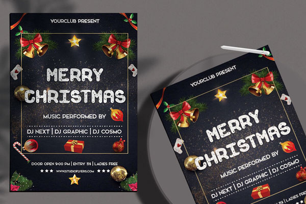 Black, Frame-Style, Festive Christmas Party Flyer Template (FREE ...