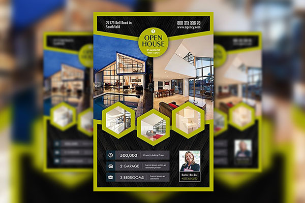 Black, Green Geometric Real Estate Agency Flyer Template FREE PSD