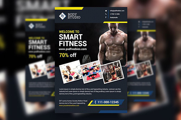 Black Grid Fitness Flyer Template FREE PSD