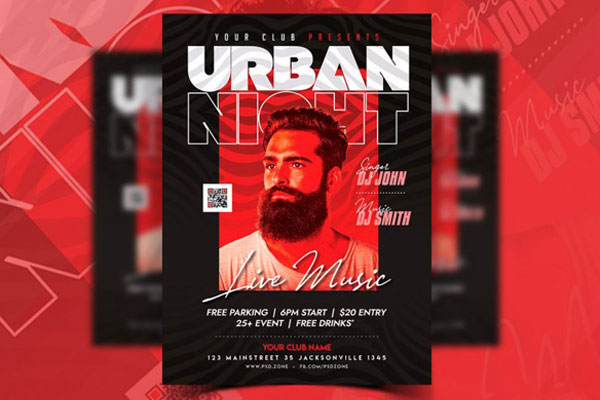 Black, Red Modern Music Show Event Flyer Template FREE PSD