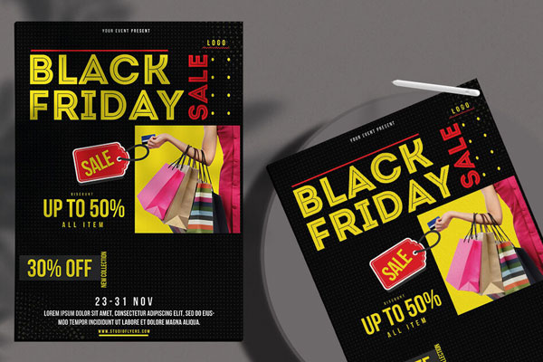 Black, Yellow Dotty Black Friday Flyer Template FREE PSD
