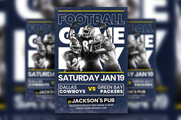 Blue American Football Game Day Flyer Template FREE PSD