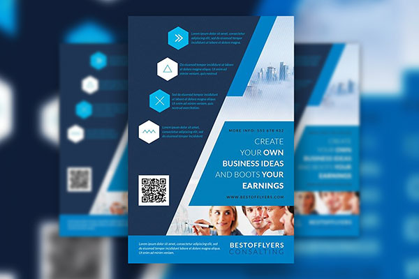 Blue, Geometric Corporate Flyer Along with Facebook Cover Templates FREE PSD
