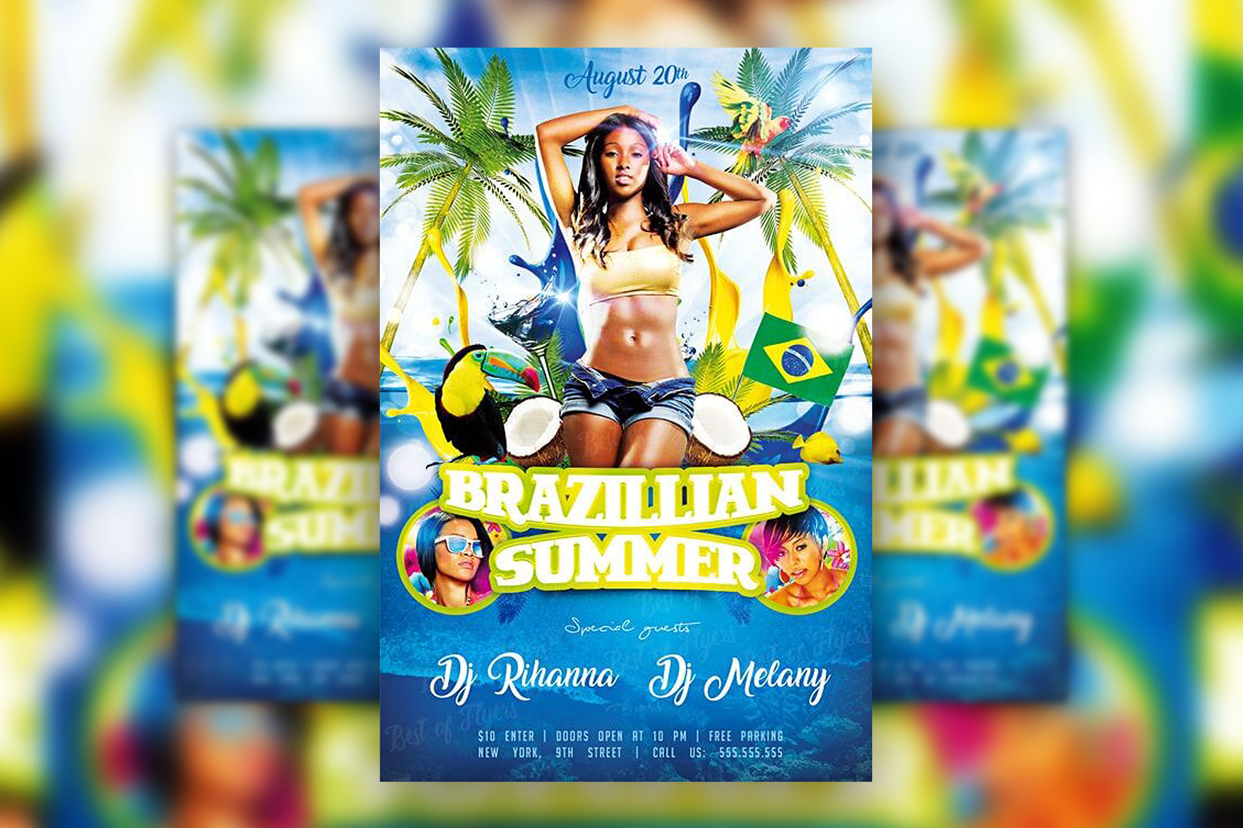 Blue, Green Tropical Beach Party Flyer Along with Instagram Banner Templates Free Download | Resource Boy