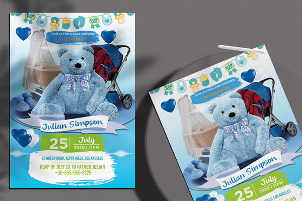Blue, Modern Baby Shower Flyer Template FREE PSD