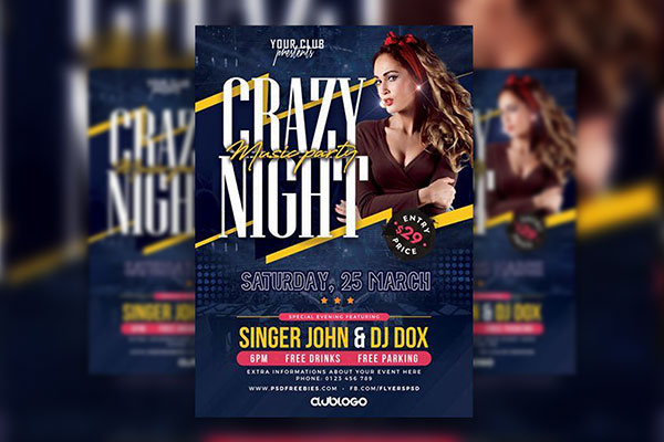 Blue Modern Night Party Flyer Template FREE PSD