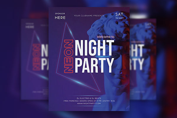 Blue, Purple, Geometric Night Party Flyer Template FREE PSD