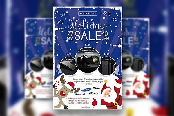 Blue, White Illustrated Winter Sale Flyer Template FREE PSD