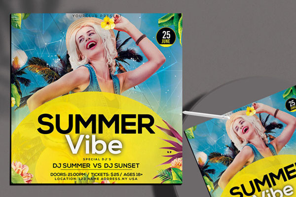 Blue, Yellow Tropical Party Instagram Banner Template FREE PSD