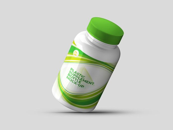 Close-up Shot Floating Plastic Supplement Bottle Mockup Free Download