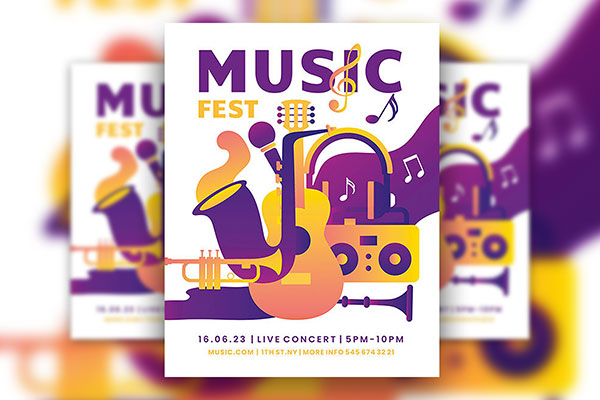 Color Fluid, Illustrated Music-fest Flyer Along With Facebook Cover 