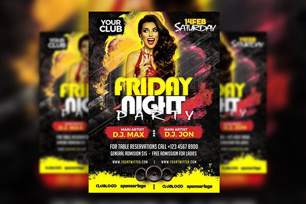 Color Splash Friday Night Party Flyer Template FREE PSD