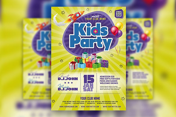 Colorful Modern Kids Party Flyer Template FREE PSD