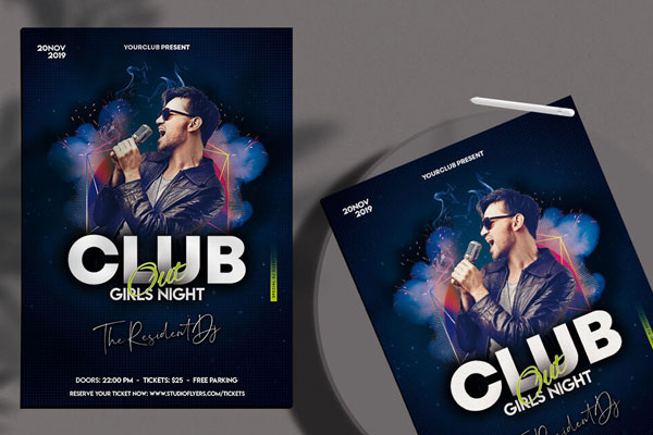Dark Blue, Modern Nightclub Flyer Template FREE PSD