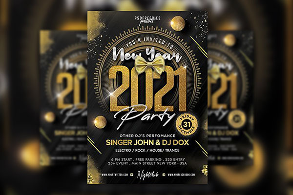 Elegant Black and Gold New Year Party Flyer Template FREE PSD
