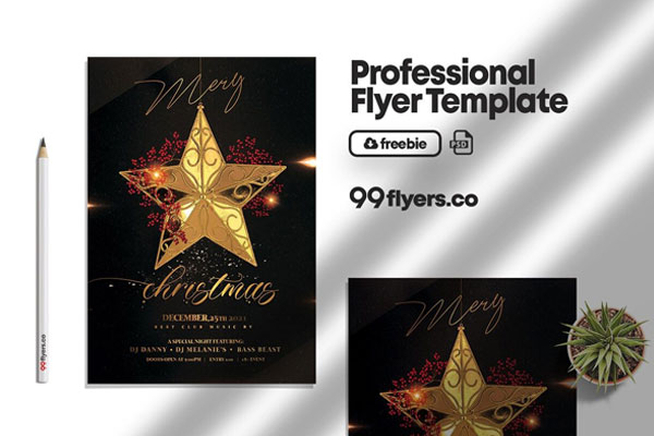 Elegant Black Christmas Party Flyer Template FREE PSD