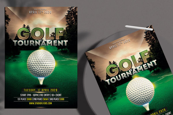 Elegant Green and Gold Golf Event Flyer Template FREE PSD