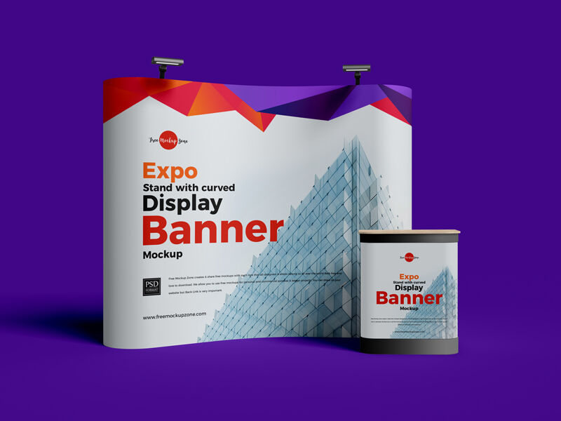 Expo Stand with Curved Display Banner Mockup FREE PSD