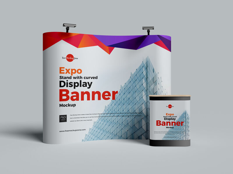 Expo Stand with Curved Display Banner Mockup FREE PSD