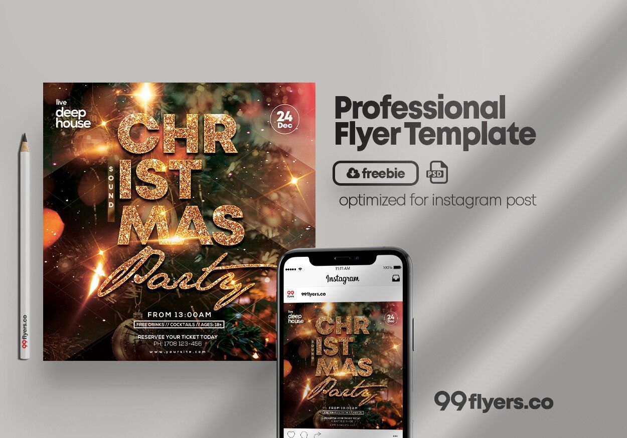 Festive Christmas Party Instagram Post Template FREE PSD