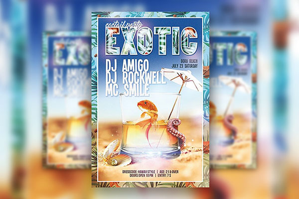 Frame-Style Tropical Cocktail Party Flyer Along with Facebook Cover Templates FREE PSD
