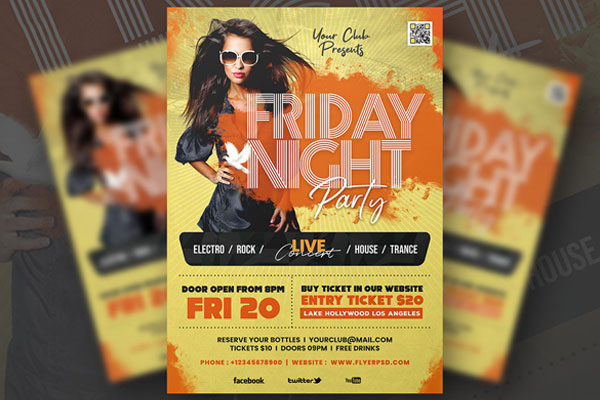 Friday Ladies Nightclub Music Party Flyer Template FREE PSD
