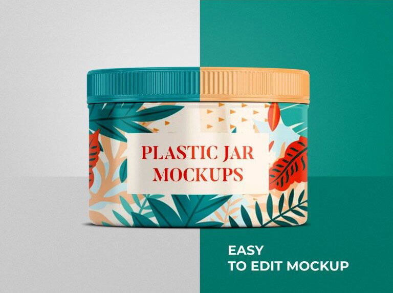 Front View Flat Cosmetic Plastic Jar Mockup in Simple Setting FREE PSD