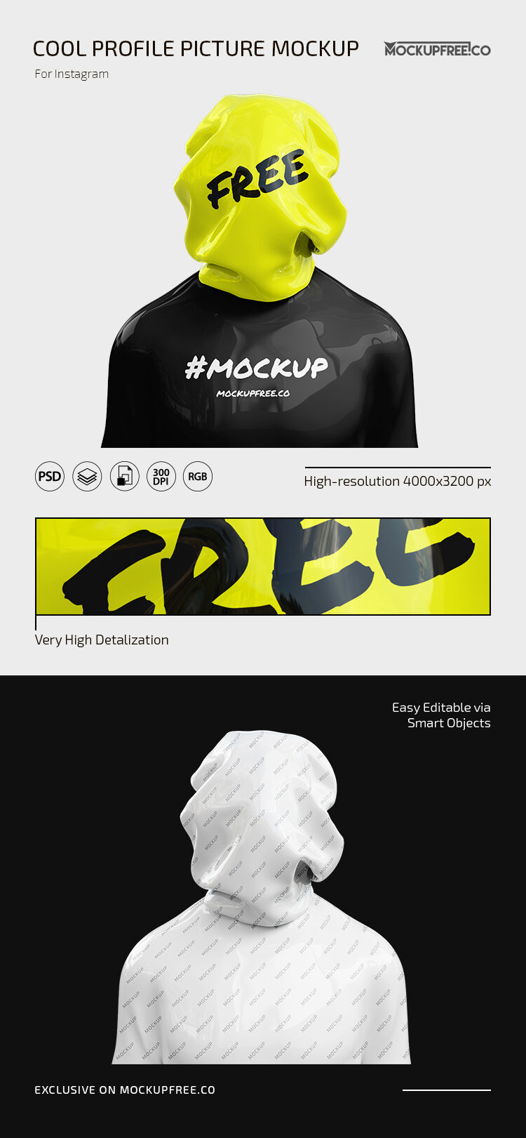 Front View Instagram Profile Picture Mockup with 3D Human Figure FREE PSD