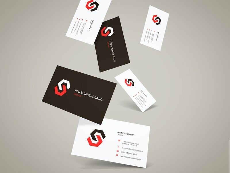 Front View Mockup of 6 Business Cards Falling Down FREE PSD
