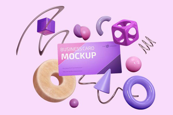Front View of Floating Business Card Mockup FREE PSD