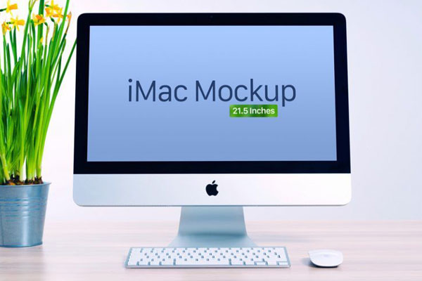 Front View of iMac 21.5 Inches on Polished Table Mockup FREE PSD