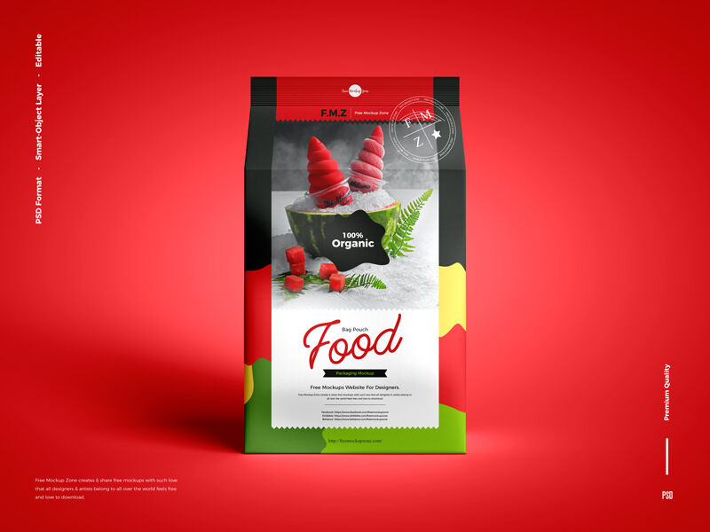 Front View of Standing Food Pouch Bag Mockup FREE PSD