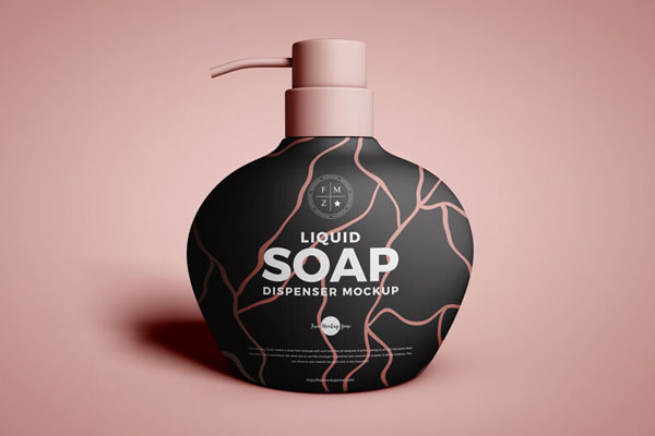 Front View of Standing Liquid Soap Dispenser Bottle Mockup FREE PSD