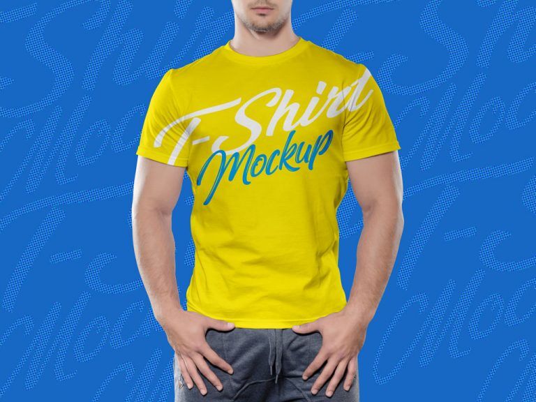 PSD Blue T-Shirt Front View Mockup