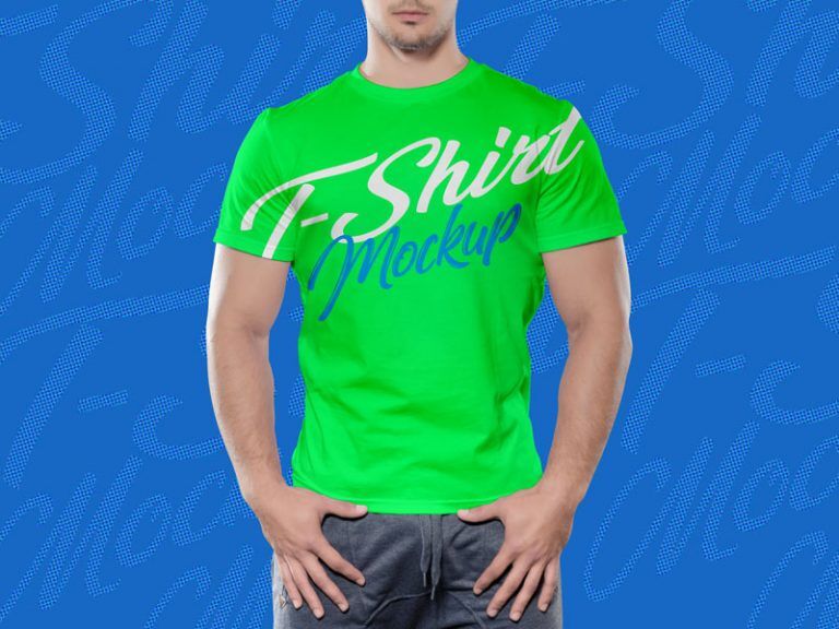 Front View of Standing Man Model Wearing a T-shirt Mockup FREE PSD