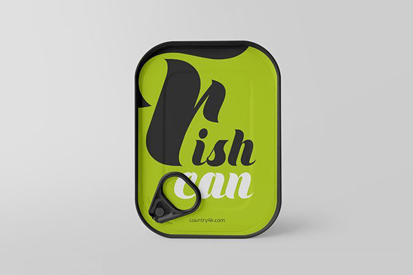 Front View of Standing Rectangular Shape Fish Can Mockup FREE PSD