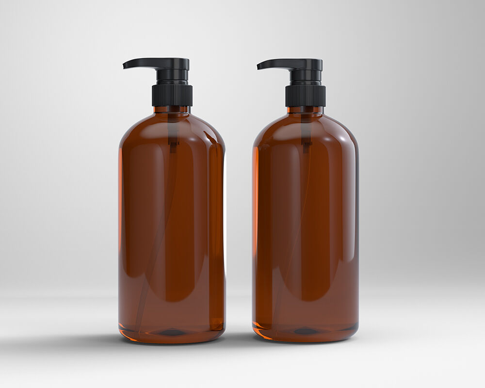 Front View of Two Amber Glass Pump Bottles Mockup FREE PSD