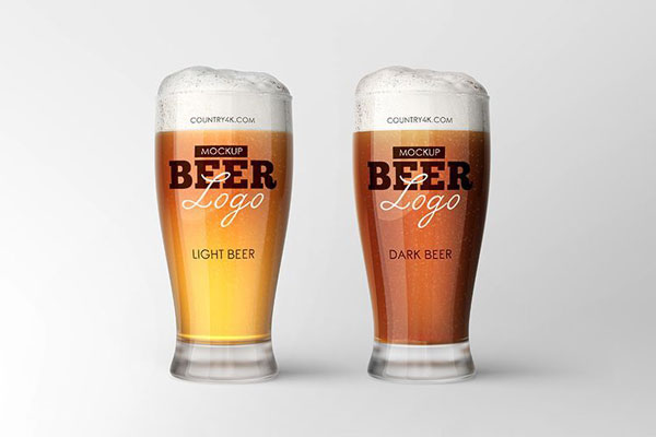 Front View of Two Beer Glasses with Light and Dark Beer Mockup FREE PSD