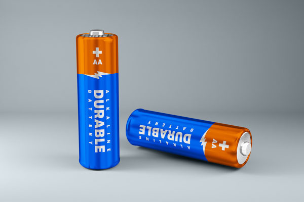 Front View Two AA Batteries Standing and on Floor Mockup FREE PSD