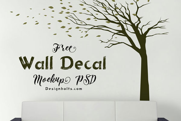 Front View Vinyl Sticker Wall Mockup FREE PSD