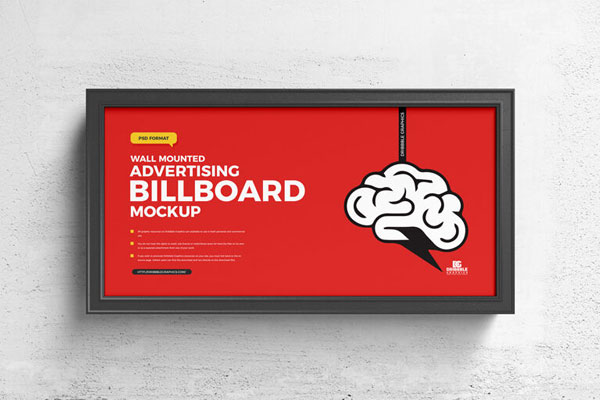 Front View Wall-mounted Billboard Mockup FREE PSD