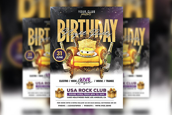 Golden Birthday Party Flyer Template FREE PSD