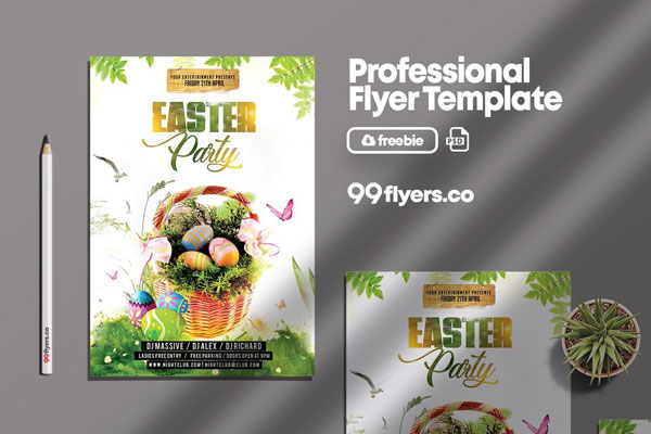 Green and White Easter Party Flyer Template FREE PSD