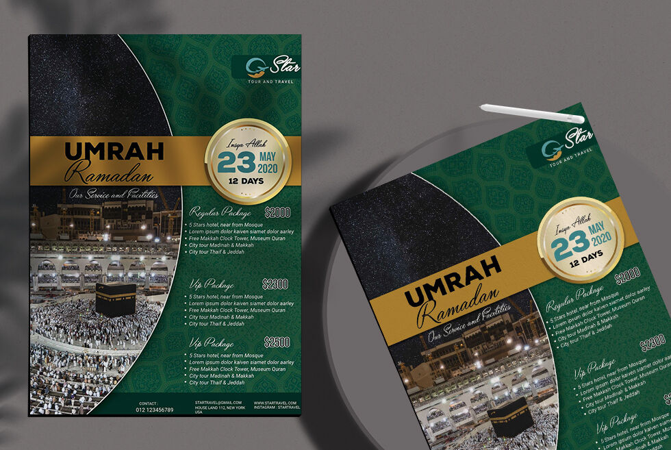 Green Modern Ramadan Umrah Flyer Template Free Download | Resource Boy