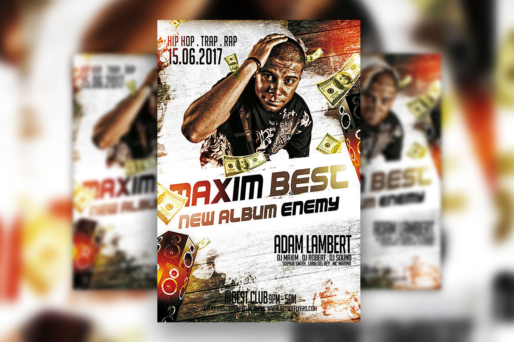 Grunge Guest Hip Hop DJ Flyer Template FREE PSD