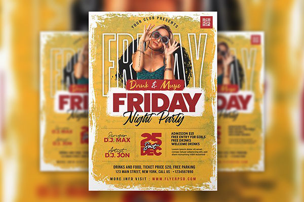 Grunge Ladies' Friday Party Flyer Template FREE PSD
