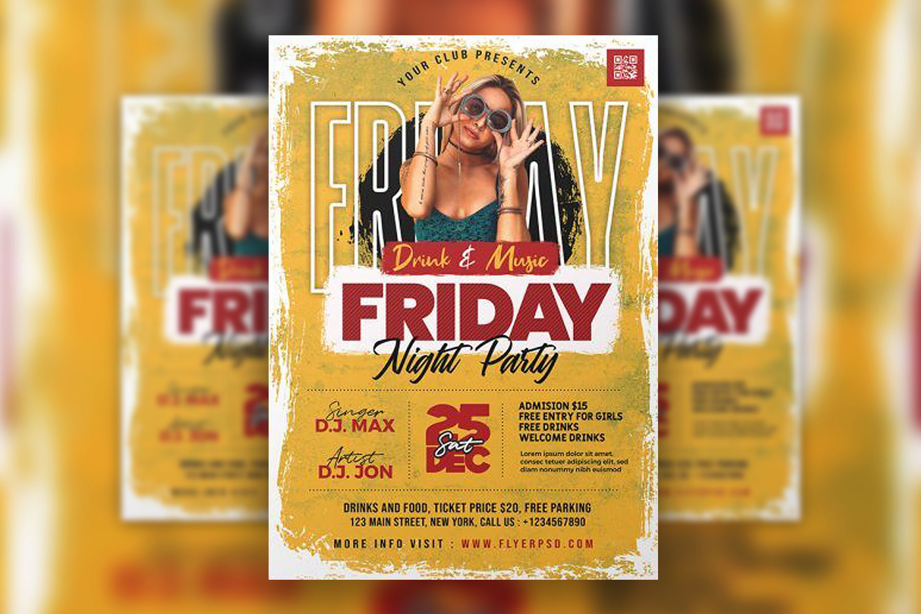 Grunge Ladies' Friday Party Flyer Template FREE PSD