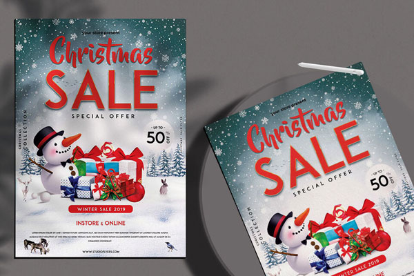 Illustrated Christmas Sale Flyer Template FREE PSD