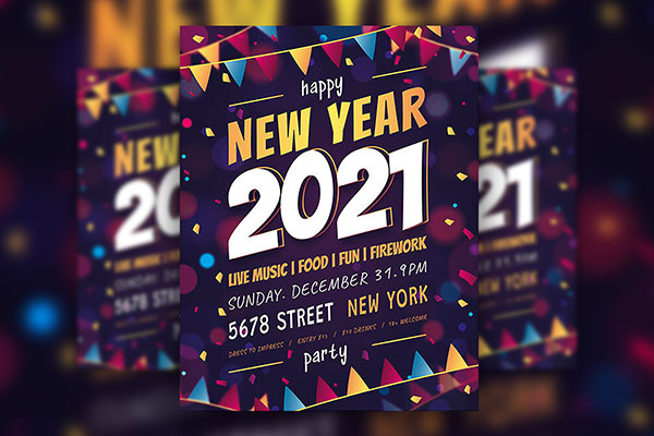 Illustrated, Festive New Year's Eve Party Flyer and Facebook Cover Templates FREE PSD