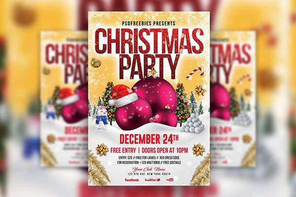 Illustrative Christmas Party Flyer Template FREE PSD